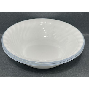 Set of 2 Corelle English Meadow Swirl 7 In Soup Cereal Bowls White Blue Rim