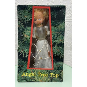 Angel lighted Christmas tree topper Sheer With multicolored lights Vintage