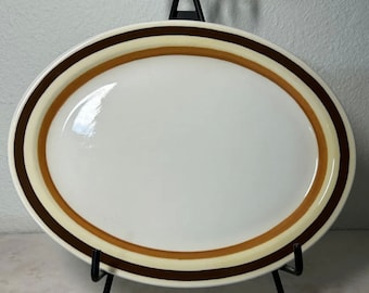 1) Buffalo Restaurant Ware Air Brushed oval dinner plate brown/orange/yellow Stripe vintage . Pretty fall color combination. Condition is ex