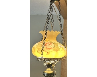 Hurricane Hanging Swag Lamp 1970s Vintage Handpainted Gorgeous Retro Nostalgia