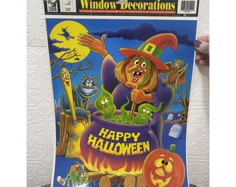 2 ヴィンテージ 魔女 ハロウィン ウィンドウ ステッカー