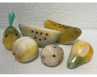 Marmorierte Obstfiguren - 6er Set Mid Century Modern Italienische Alabaster Früchte