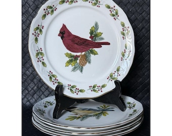 Gibson Songbird Vintage Porcelain Christmas Salad Plates 7 Inch