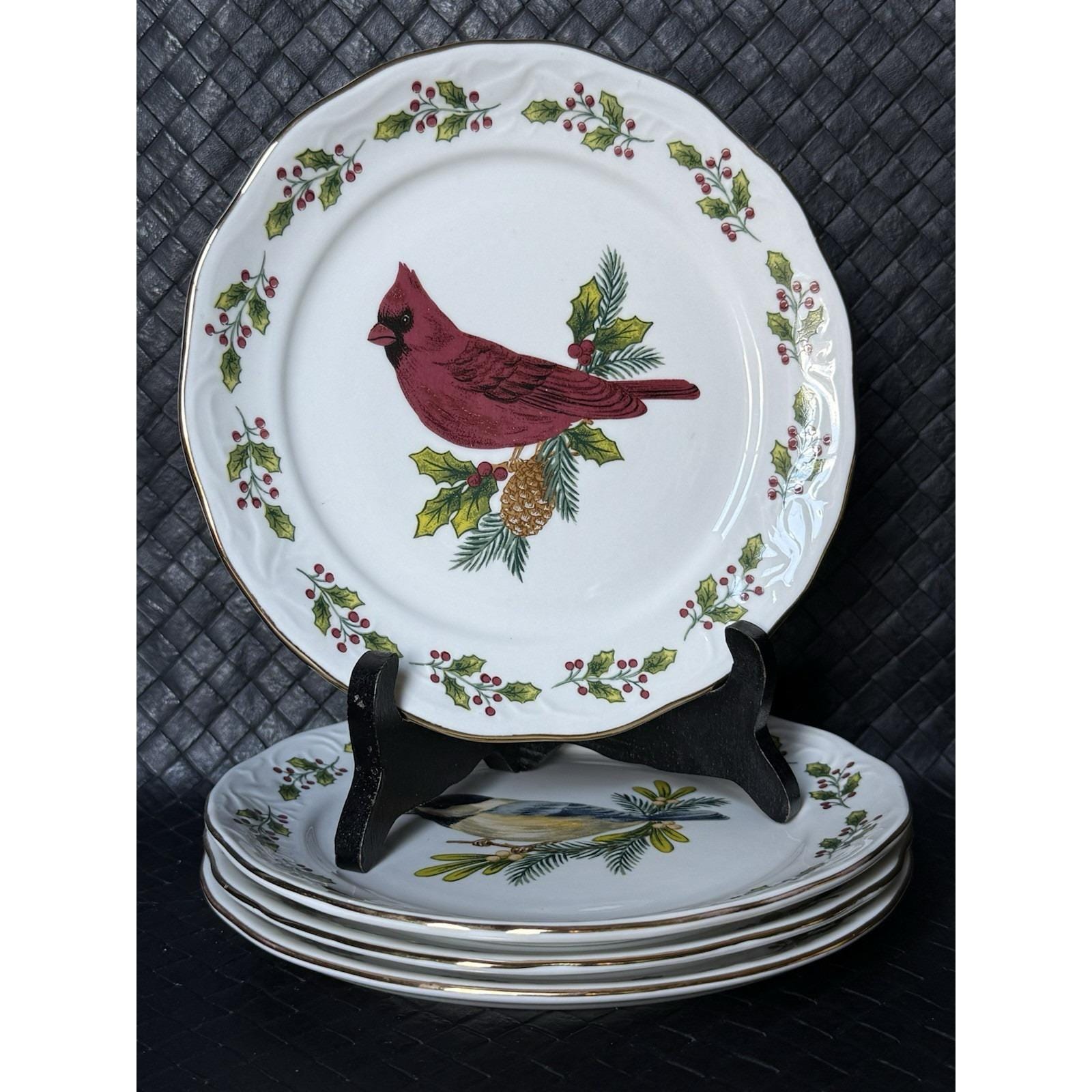 Gibson Songbird Vintage Porcelain Christmas Salad Plates 7 Inch