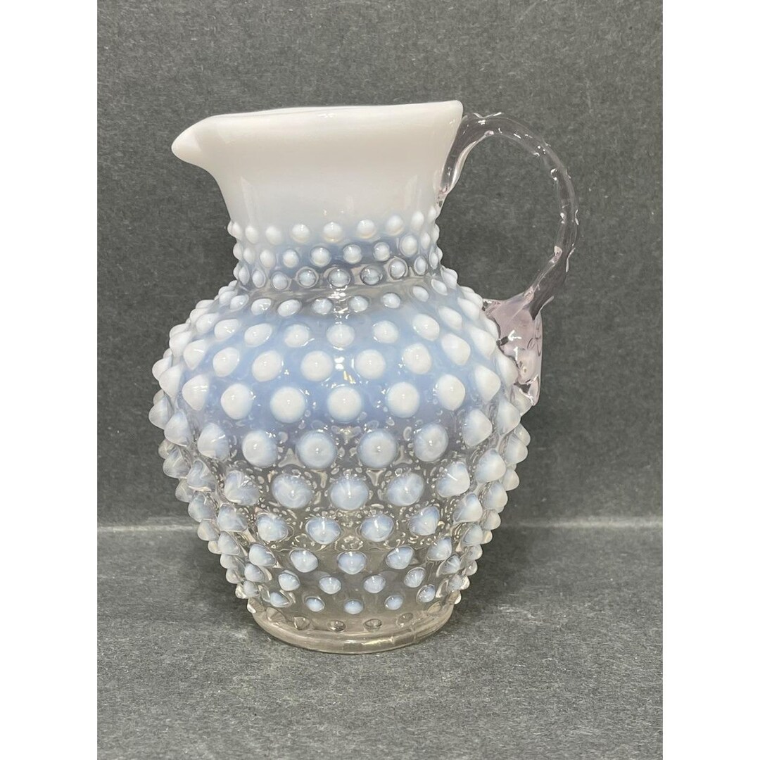 Vintage Fenton Art Glass Opalescent Hobnail Creamer Pitcher Moonstone 6 ...