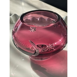 Faberge Cut Crystal Celestial Moon Star Cranberry Red Votive Candle Holder