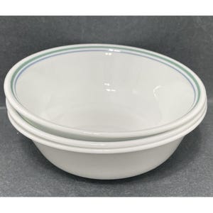 Corelle Vitrelle bowls set of 3 Country Cottage with Blue and Green Rim cereal soup bowl size made in USA
