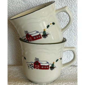 Pfaltzgraff Snow Village 1990s Set Of 2 Coffee Tea hot Chocolate 8 Ounce Cup