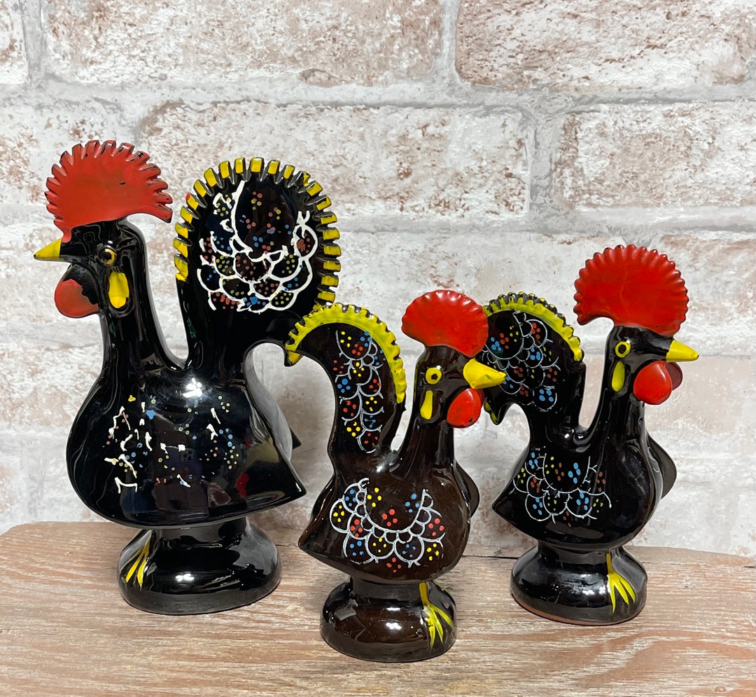Vintage Rooster and Hen Salt and Pepper Set Japanese Redware Kitschy Fun Set.i Adore These