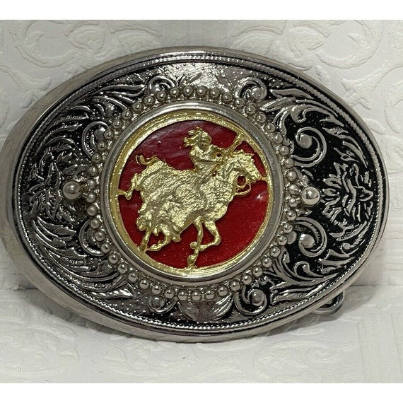 Fibbia Cintura Western Crumrine – Testa Indiana Tono Oro E Argento – Larghezza Cintura 1.5" - Foto 2
