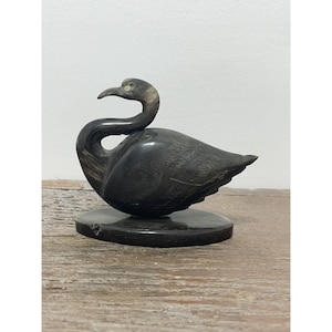 Vintage Figurine Hand Carved Bird Crane Heron Stork Black Vintage 4 Inch