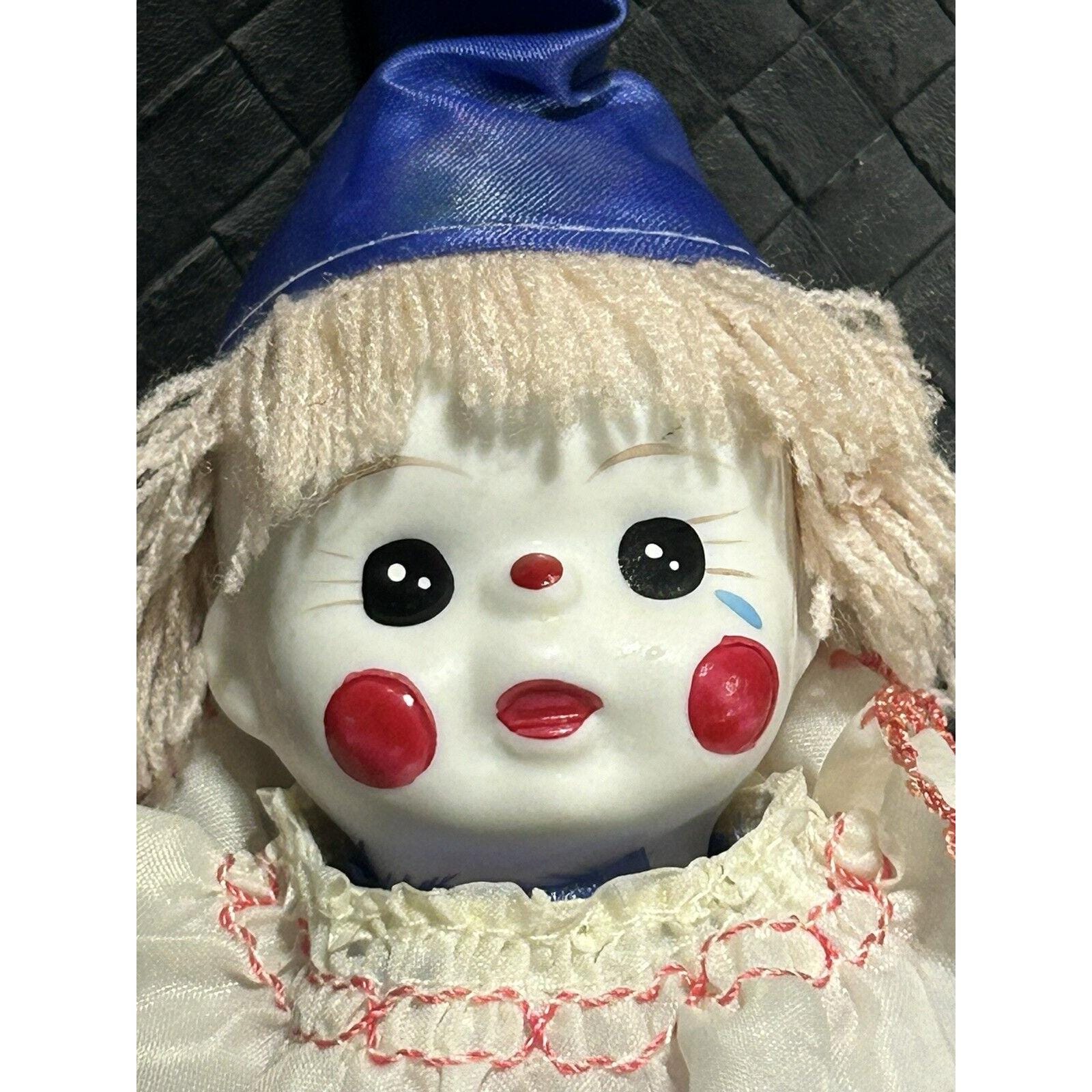 ヴィンテージ セラミック 磁器 ピエロ 青 白 コスチューム グラニー