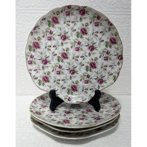 Lefton China Hand Painted Luncheon Set Pink Rose Summer Chintz Set Of 4