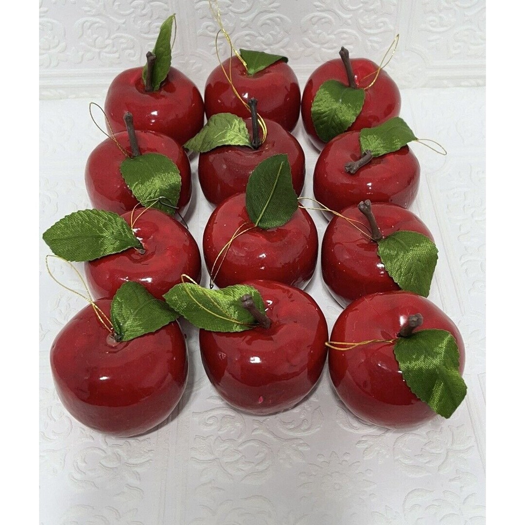 Red Apple Ornaments Vintage Lot of 12 Christmas Décor Bright Red