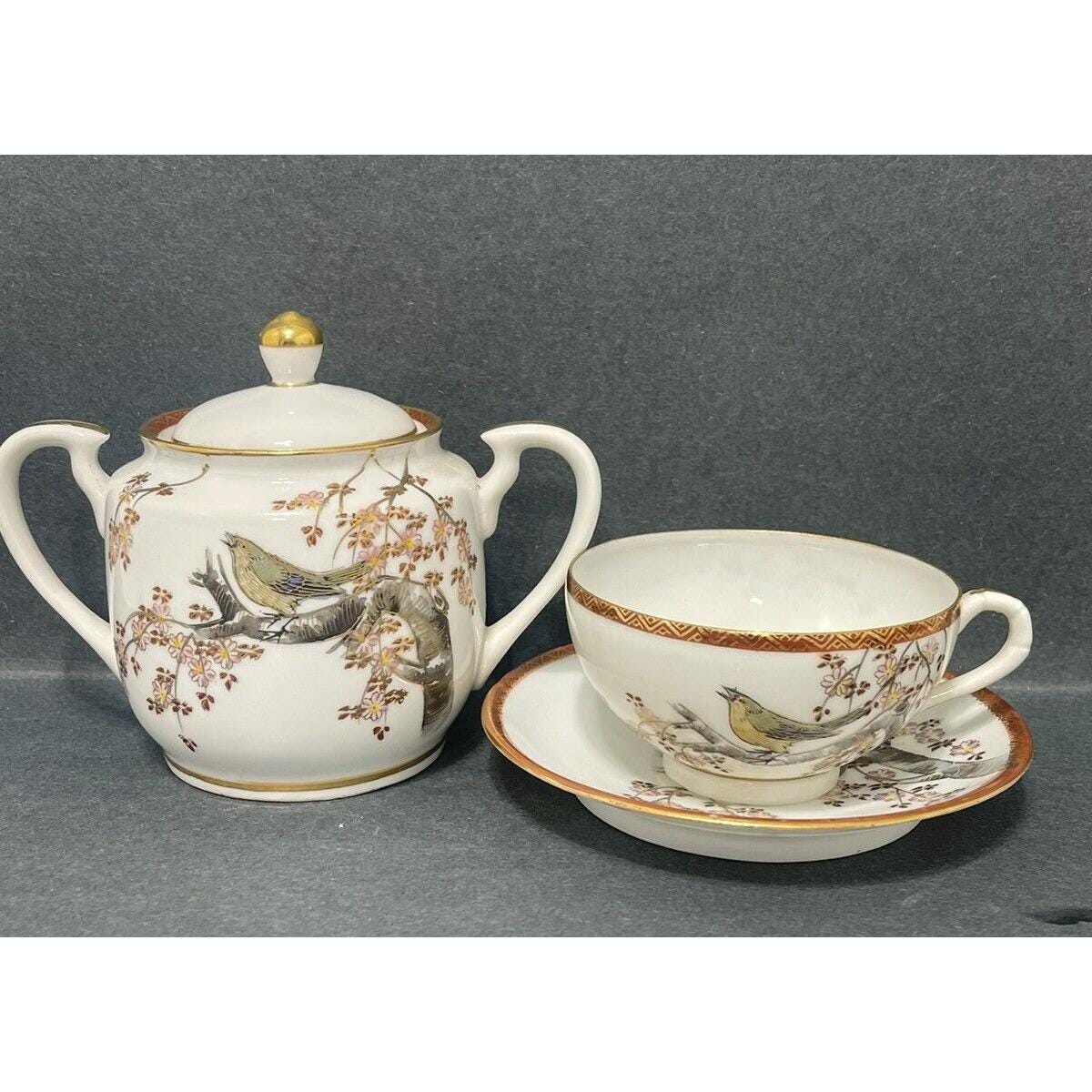 Vintage Asahi Collection Japan Porcelain Tea Cup Saucer Sugar Bowl Bird ...