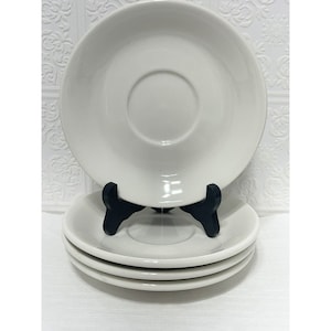 4 Buffalo China White 7 Inch Saucers Restaurant Ware Vintage