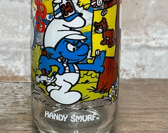 Vintage 1983 Smurfs "Handy" Drinking Glass