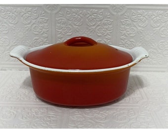 DESCOWARE FE BELGIUM Flame Red Orange Enamel FE18 Cast Iron Casserole Dish