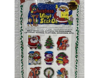 Vintage Christmas Puffy Stickers Vinyl Stick On Santa Rudolph Frosty 3D Sheet