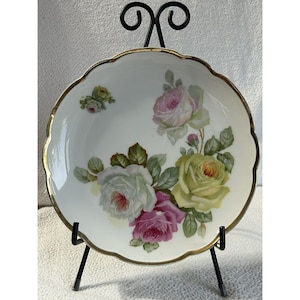 Vintage Prinz Regent Bavaria 20 cm Snack Teller Bunte Rosen & Vergoldung EUC