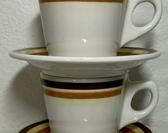 2) Buffalo Restaurant Ware Air Brushed Cup & Saucer brown/orange/yellow Stripe vintage . Pretty fall color combination. Condition is excelle