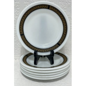 Prato de pão Pyrex Ebony Fleur De Lis 5,5” MCM conjunto de 6 vintage