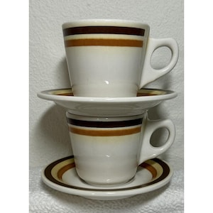 Vintage Buffalo China Fall Harvest Colors Restaurant Ware 2 Cups and 2 Saucers