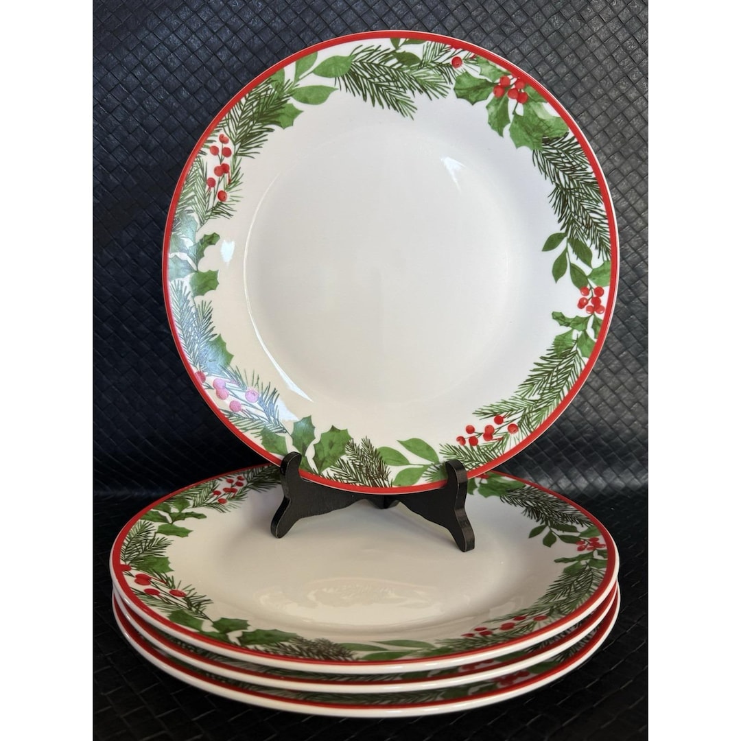 4 Royal Norfolk Holly Berry Dinner Plates Christmas Red Green - Etsy