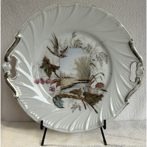 Cake Plate Antique C.T. Altwasser Germany 1875-1909 Beautiful Birds & Stream Serving Plate