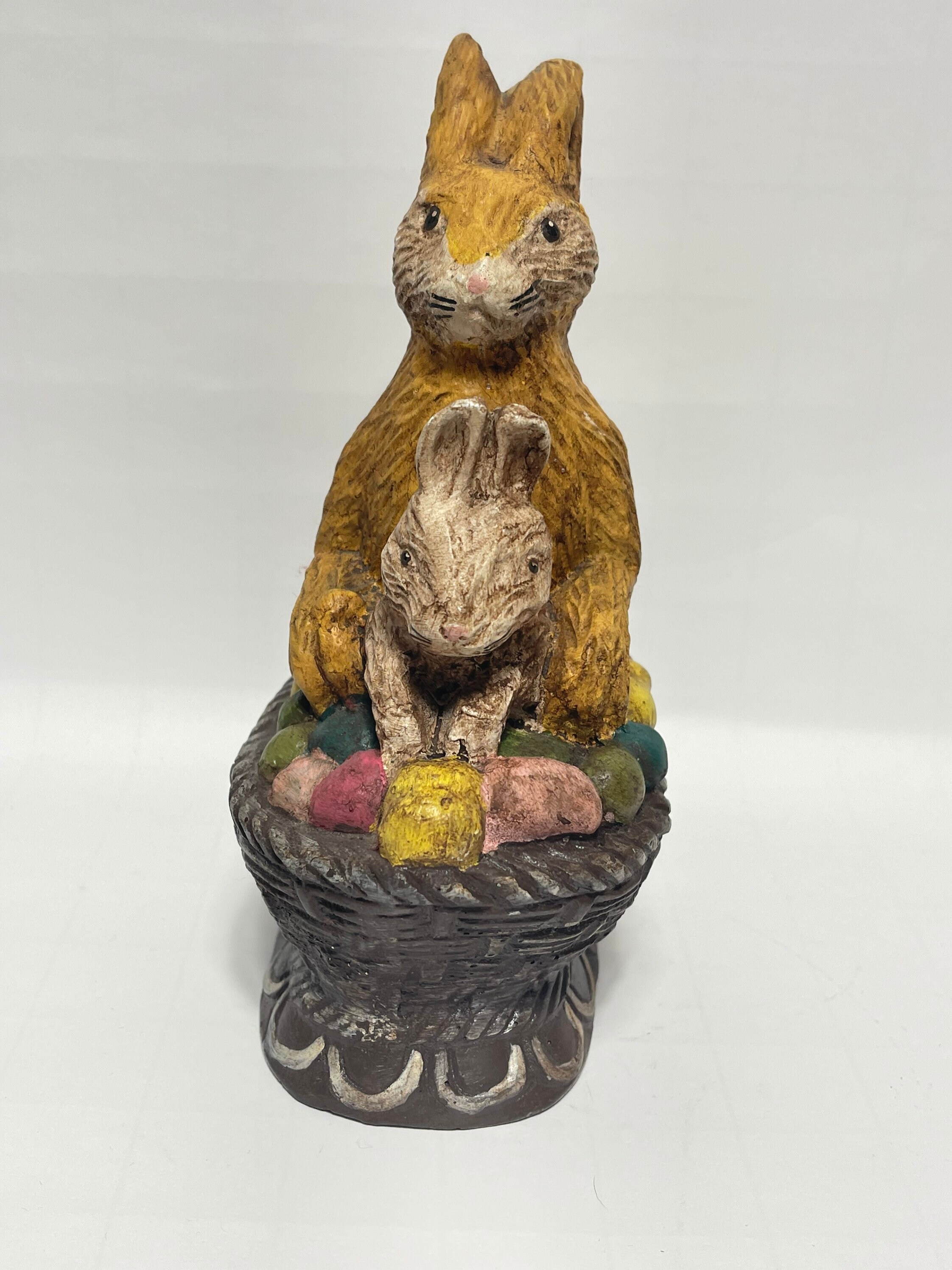 Vintage Rabbit Figurine Statue 2 Bunnies in Basket Etsy