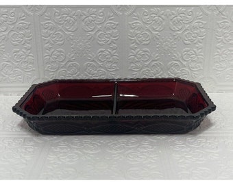 vintage Avon Cape Cod rouge rubis verre plateau de service diviseur plat relish condiments