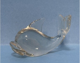 Vintage Clear Art Glass Whale Figurine Paperweight By Interpur