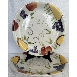 Royal Norfolk Fruit Design Dinner Plates Set Of Two Stoneware Plates 10 1/4” EUC