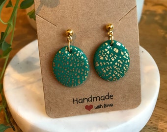 Bengal Ovals - Gold And Green Ball Pin Dangle Earrings