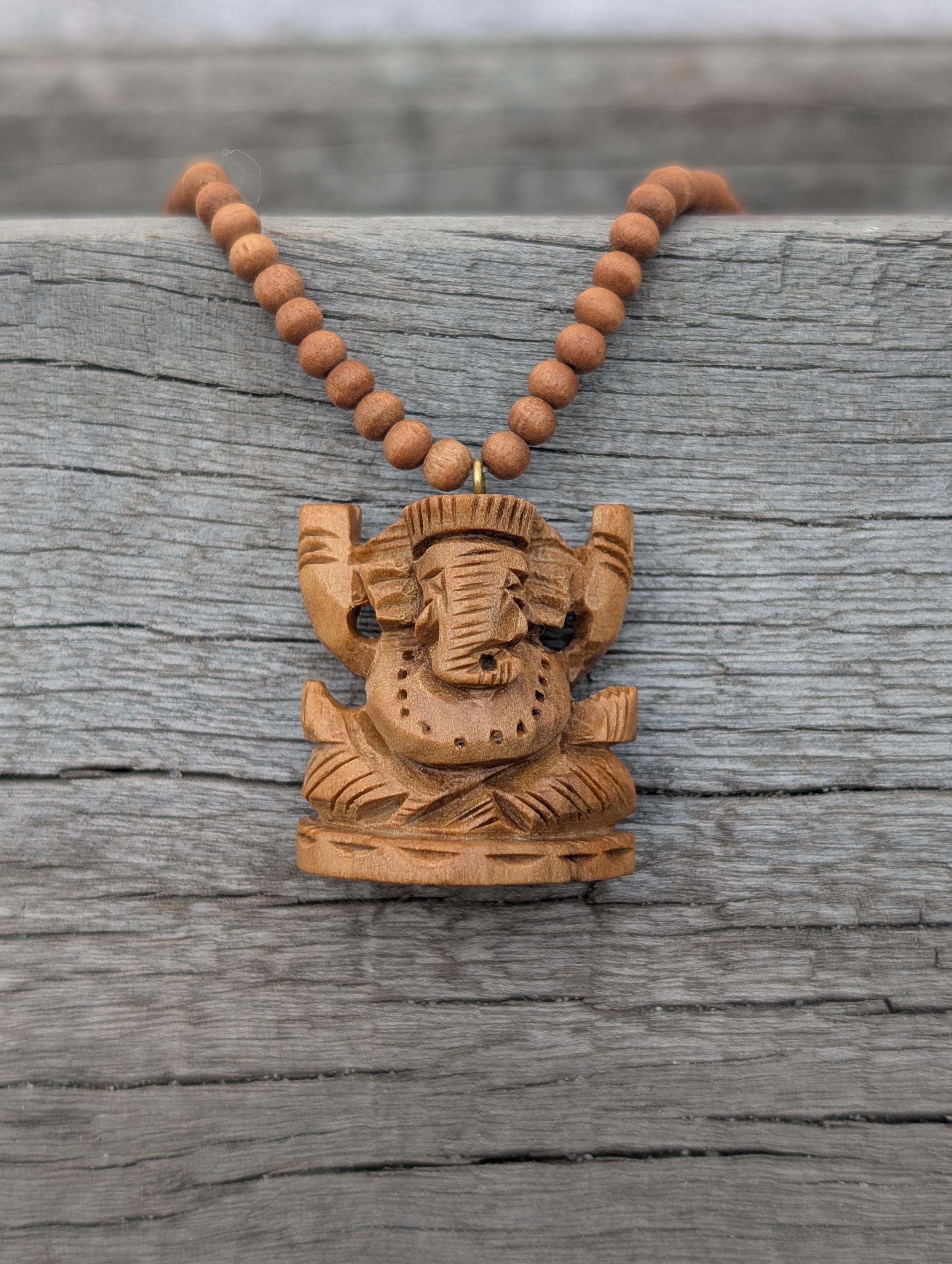 Ganesha Necklace Handcarved Wooden Ganesh Pandent Spiritual Jewellery…