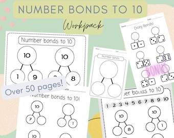 Number Bonds to 10 Work Pack! Over 50 A4 worksheets for home-schooling or the classroom!