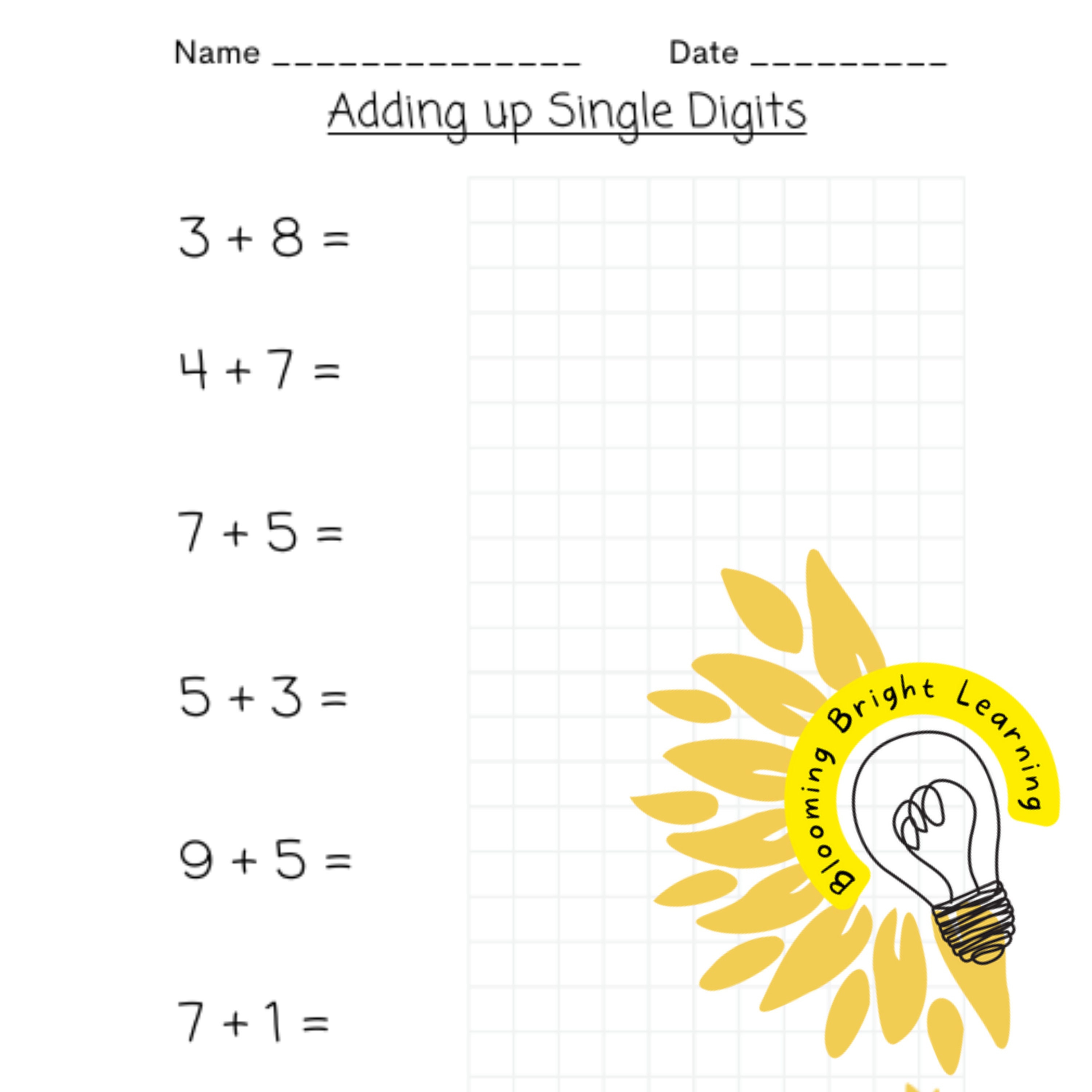 Adding up Single Digits Pack 1 - Etsy