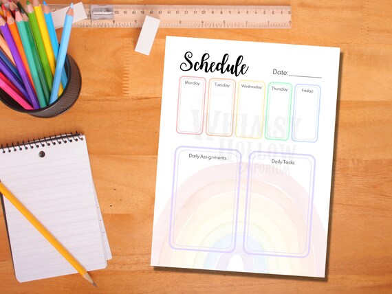 Printable Schedule Page Rainbow Planner Sheet Homeschool - Etsy