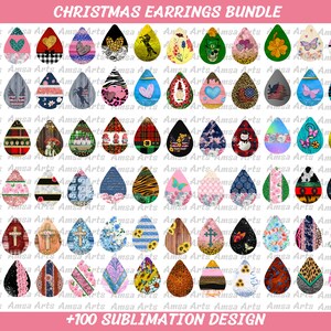 Christmas earrings sublimation designs, christmas earrings teardrop png, earrings graphics christmas, earrings bundle, tear drop earrings