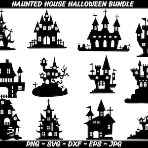 Halloween bundle sublimation svg, png, Haunted house silhouette cut file and clip art