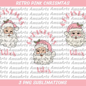 Retro Pink Christmas Vibes Sublimation Datei für Shirt Design, Digitaler Download. Rosa Weihnachtsmann Png