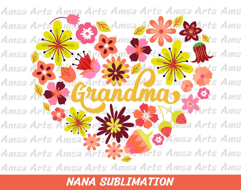 Grandma Heart Floral SVG PNG Files for Cutting Machines, Digital