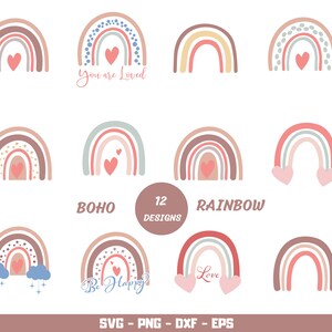 12 Boho rainbow svg bundle, Boho rainbow clipart, cute rainbow svg, rainbow svg, hand drawn rainbow, rainbow clipart, boho stickers