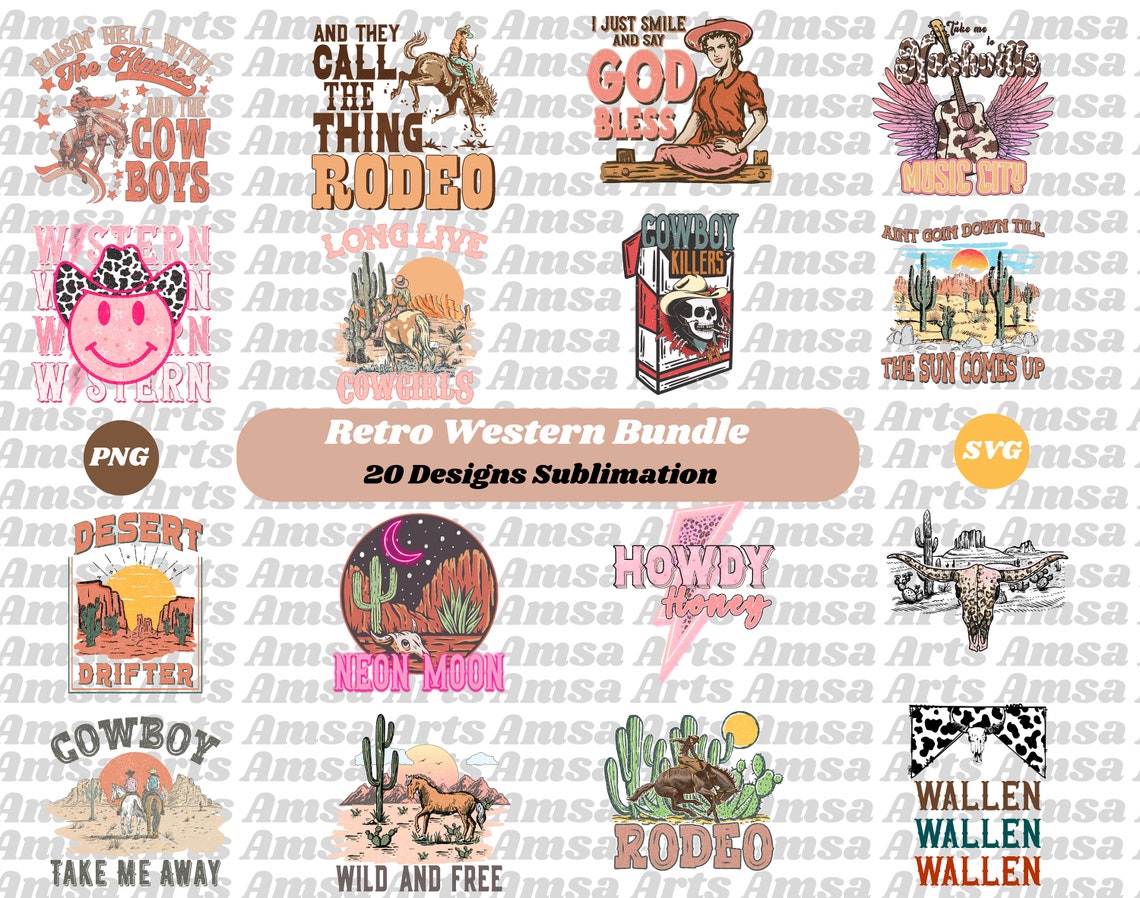 Western Bundle Png, Retro Western Png, Country Png, Western Shirt ...