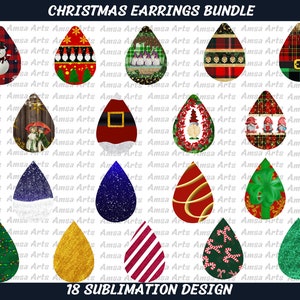 18 Christmas earrings sublimation designs, Christmas earrings teardrop png, earrings graphics christmas, earrings bundle, tear drop earrings