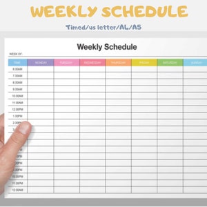 Simple Weekly schedule Planner Printable, Weekly timetable, Weekly agenda, A4 A5 US Letter, Study schedule, 7 day planner, Instant download