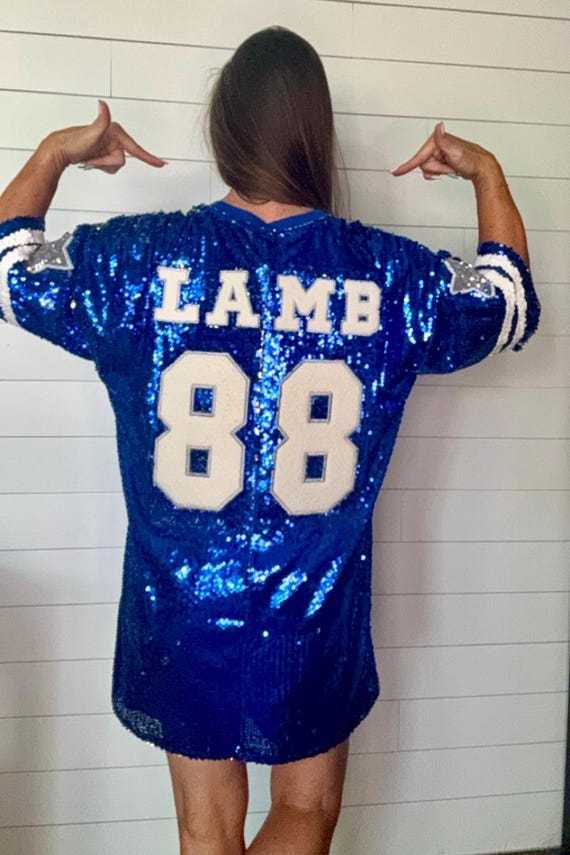 Custom Sequin Jersey Shirt Dress With Player Name and Number on Back With Embroidered Chenille Lettering and Painted Game Day on Front Etsy