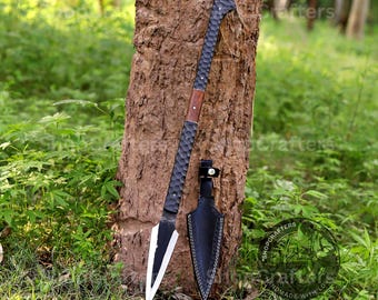 Handmade Viking Spear | Norse Mythology Throwing Spear, Medieval Decor, G-10 Handle, Leather Sheath