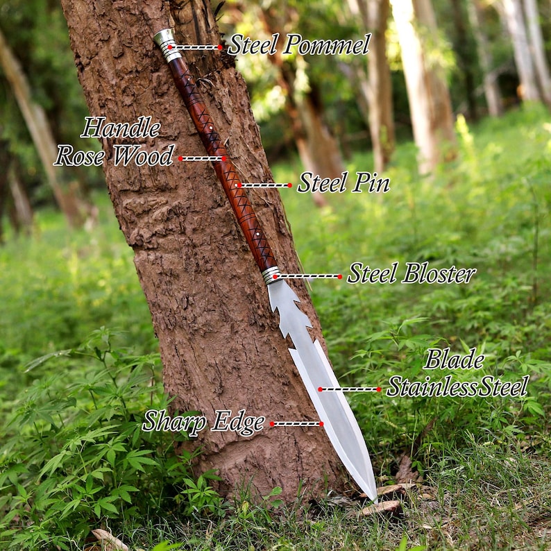 Handmade Viking Spear | Norse Mythology Throwing Spear, Medieval Decor, G-10 Handle, Leather Sheath Bild 20