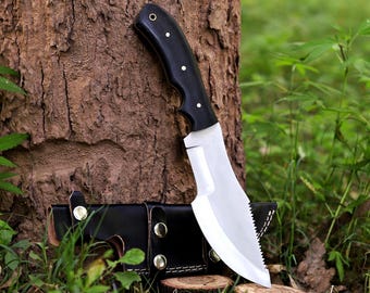 Handmade Tracker Knife: 1095 Steel Blade, G-10 Micarta Handle, Leather Sheath